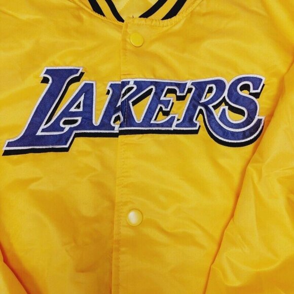 Los Angeles Lakers Jacket Mens Size L Ultra Game Satin Bomber Retro Gold Purple - Picture 2 of 10